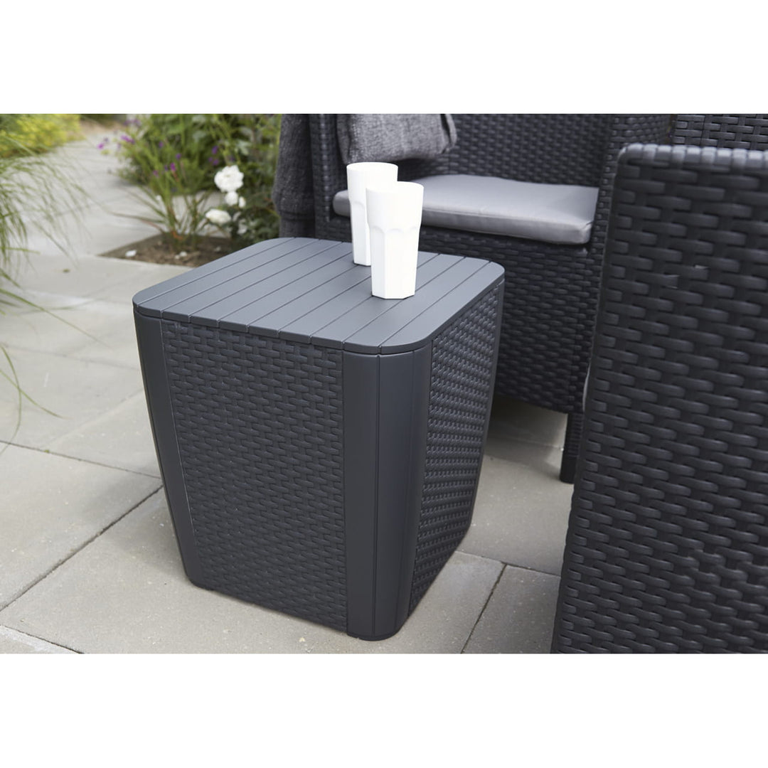 Keter Luzon tuintafel, met opbergruimte, draagvermogen tot 110 kg, weerbestendig, rotanlook, grafietkleurig, 223932