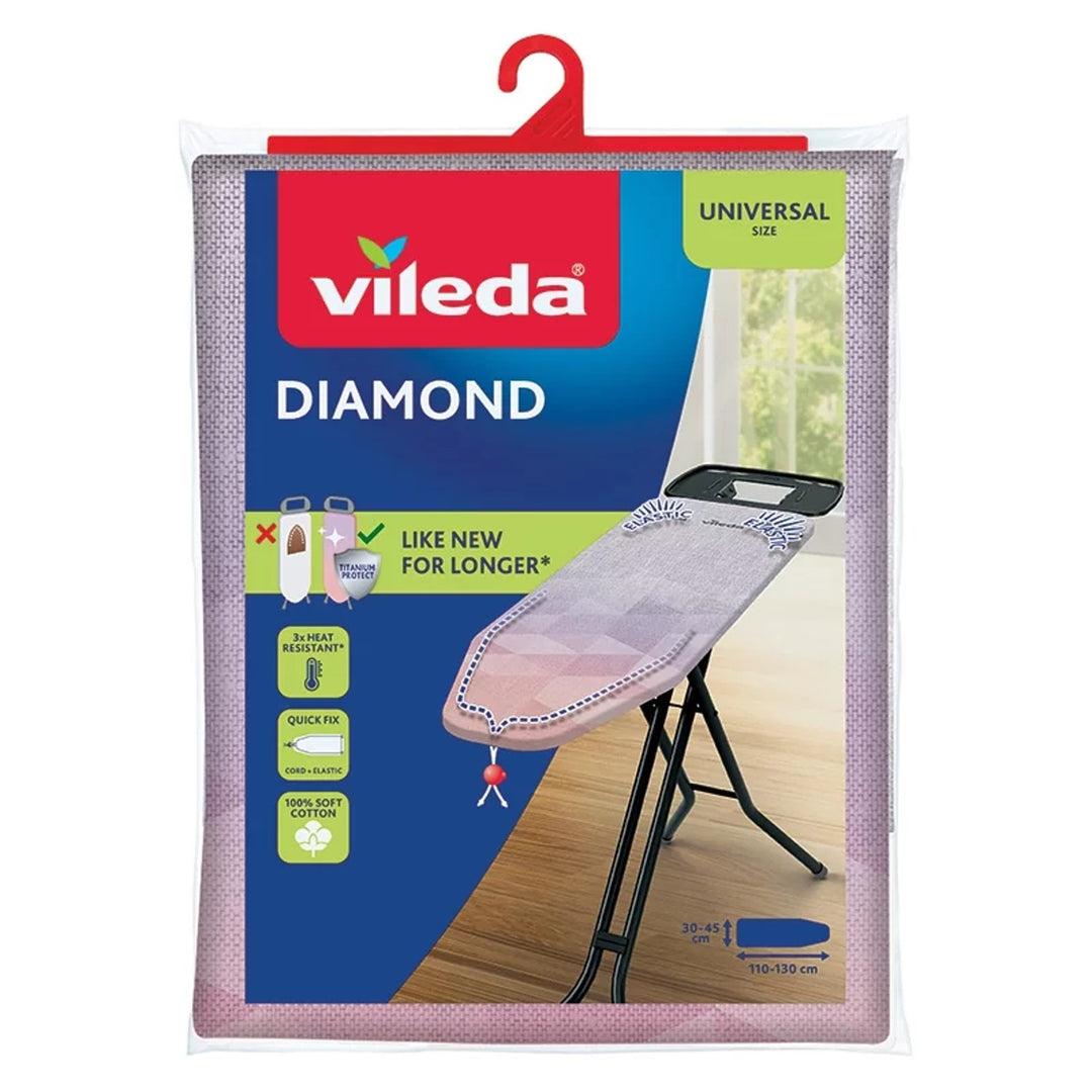 Vileda Diamond strijkplankhoes, lengte 110-130 cm, hittebestendig, Quick Fix-systeem, 142468