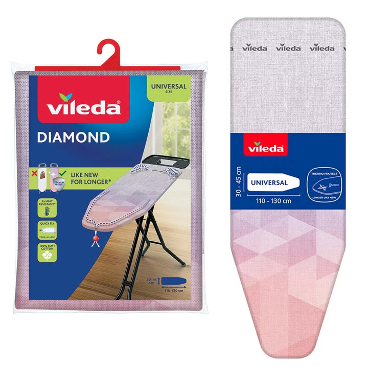 Vileda Diamond strijkplankhoes, lengte 110-130 cm, hittebestendig, Quick Fix-systeem, 142468