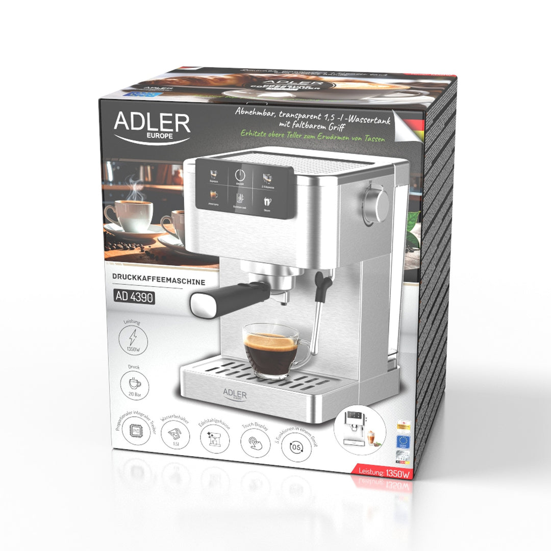 Koffiezetapparaat 20 bar, Thermoblock, melkopschuimer, 5-in-1, Adler AD 4390