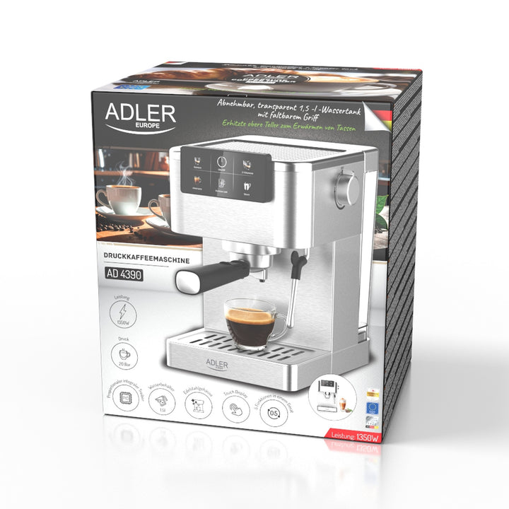 Koffiezetapparaat 20 bar, Thermoblock, melkopschuimer, 5-in-1, Adler AD 4390