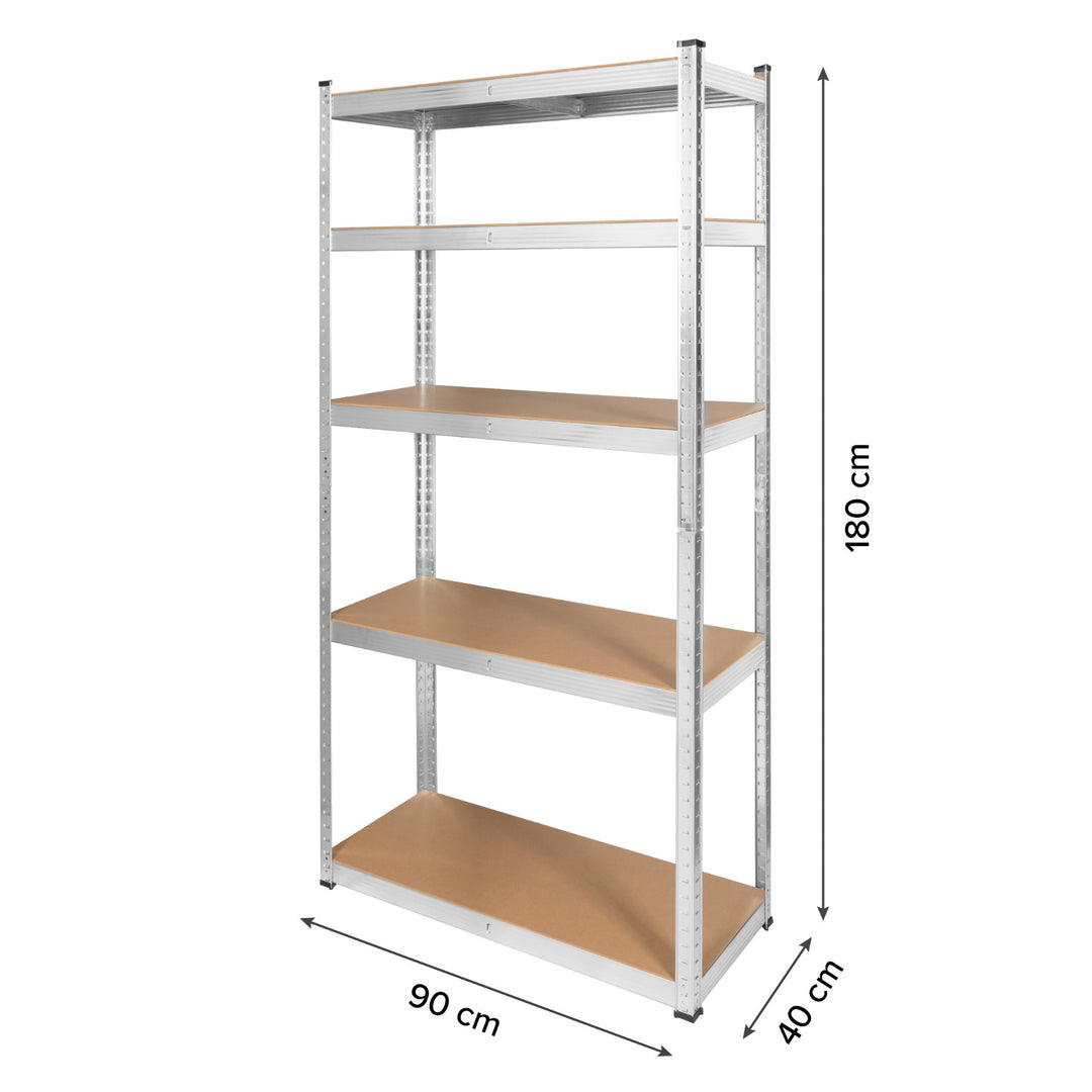 Metalen magazijnrek, 5 legplanken, maximale belasting tot 750 kg, 180x90x40, zilverkleurig, Rebel