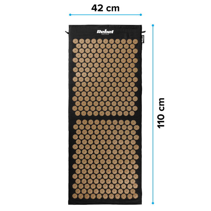 Gezondheidsmat met acupressuurnaalden en kussen, 110 x 42 cm, XL, gouden naalden, Rebel Active