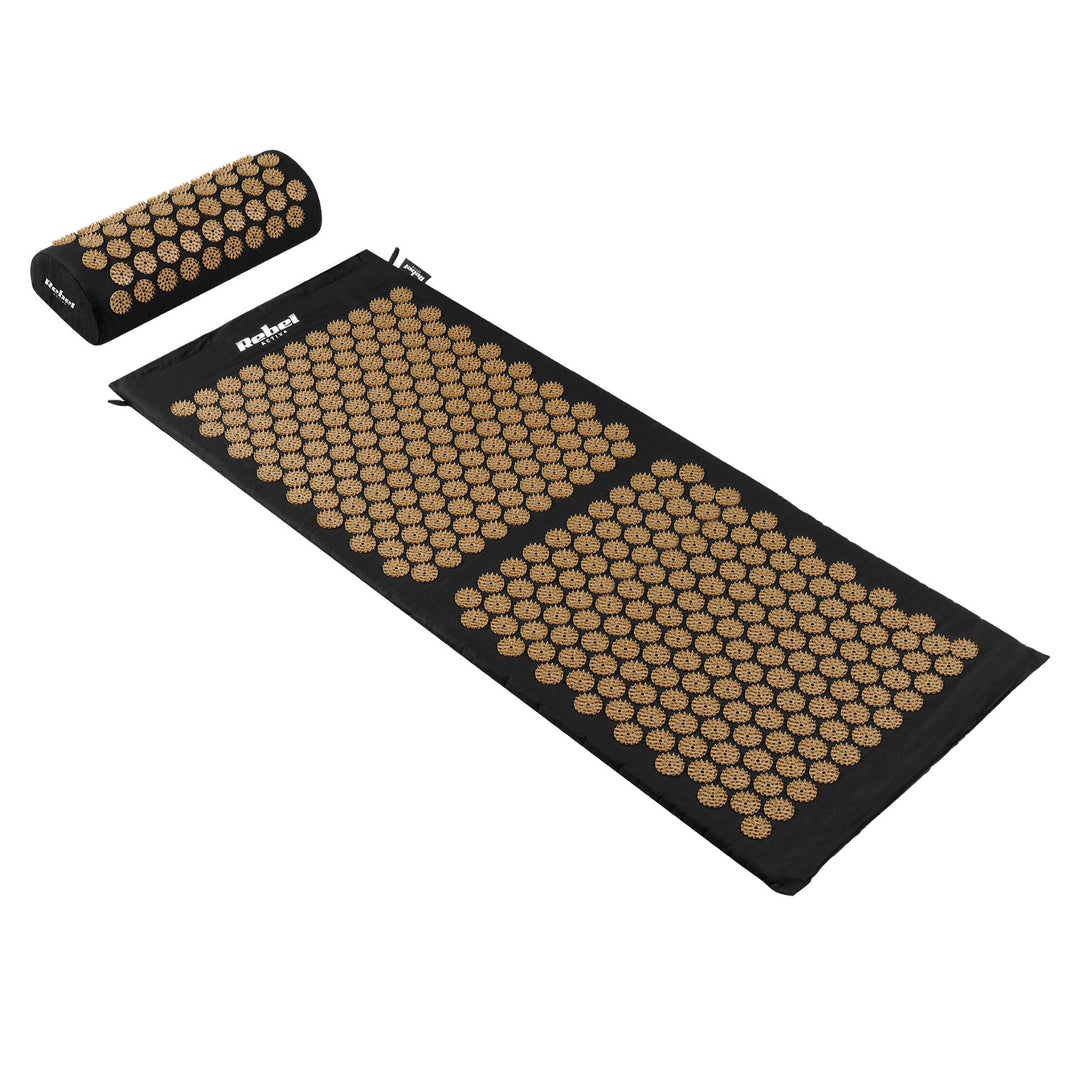 Gezondheidsmat met acupressuurnaalden en kussen, 110 x 42 cm, XL, gouden naalden, Rebel Active