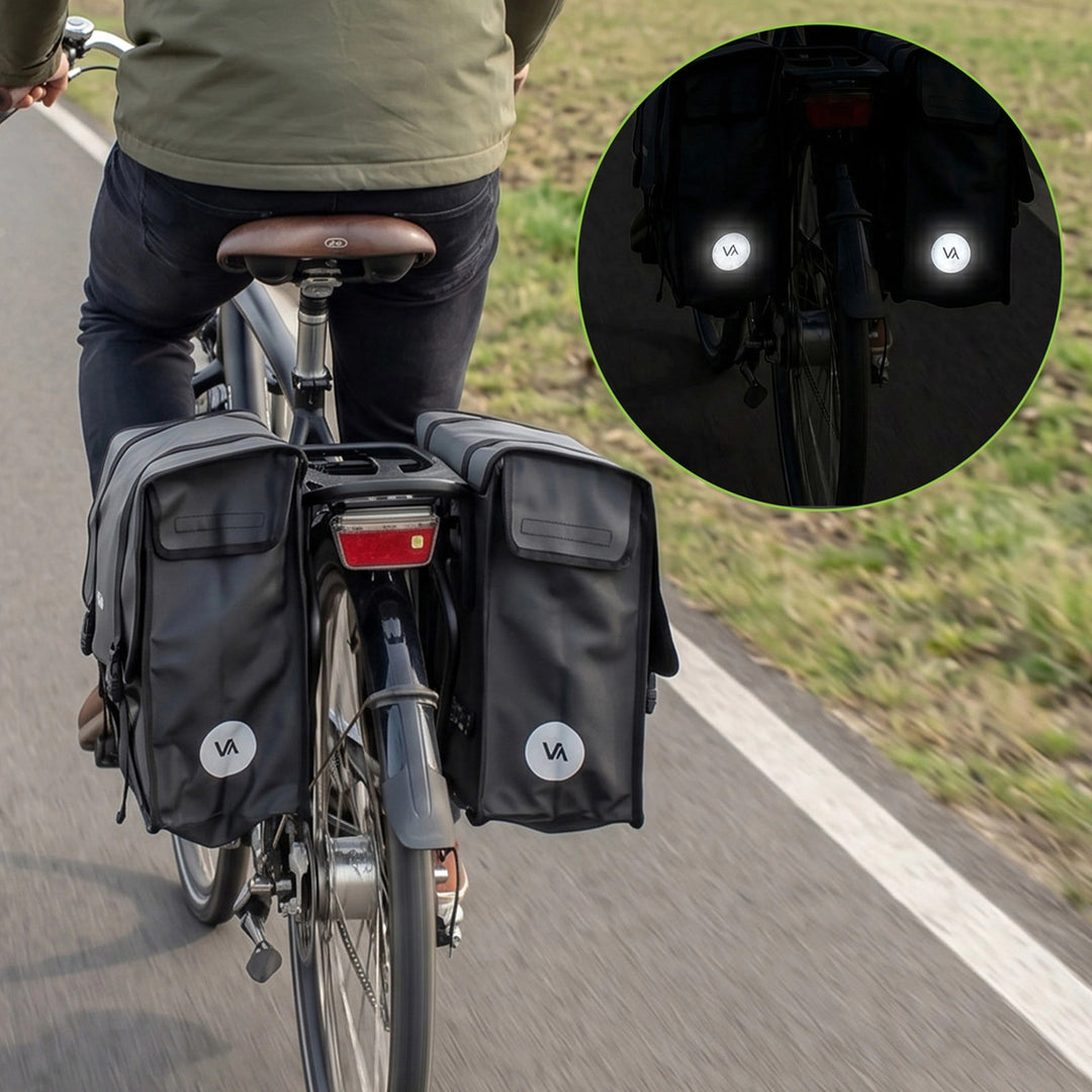 Dubbele PVC-fietstas voor de bagagedrager met handvat, zwart, 40 l, VA0446, Vayox