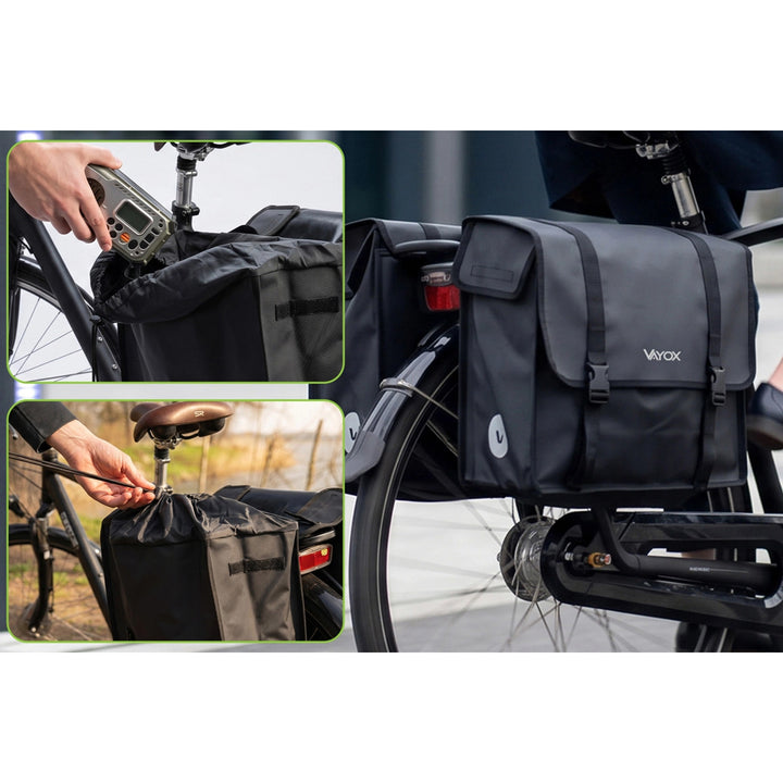 Dubbele PVC-fietstas voor de bagagedrager met handvat, zwart, 40 l, VA0446, Vayox