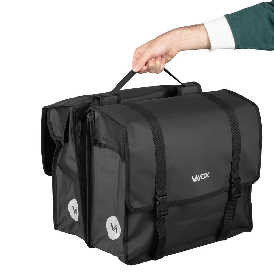 Dubbele PVC-fietstas voor de bagagedrager met handvat, zwart, 40 l, VA0446, Vayox