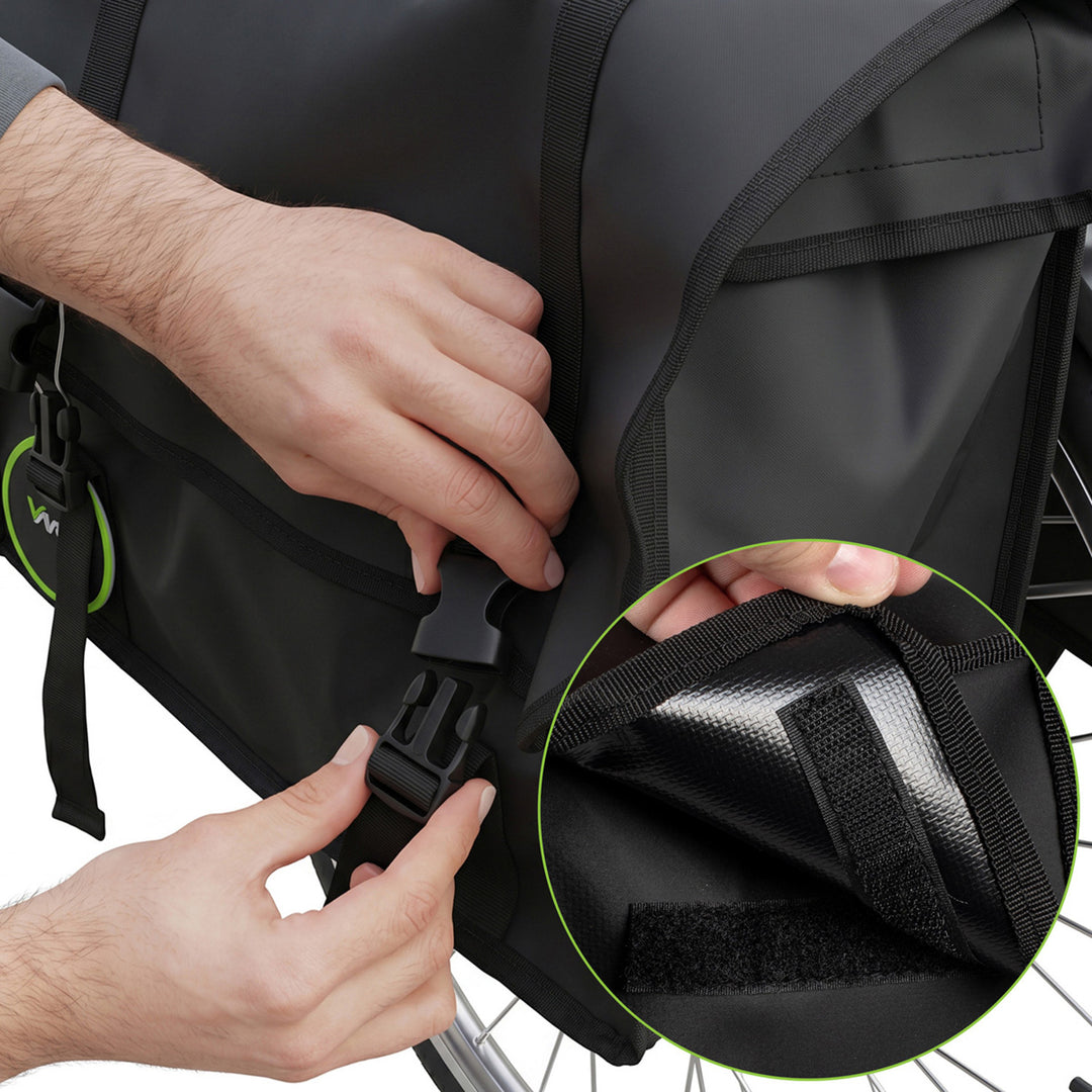 Dubbele PVC-fietstas voor de bagagedrager met handvat, zwart, 40 l, VA0446, Vayox