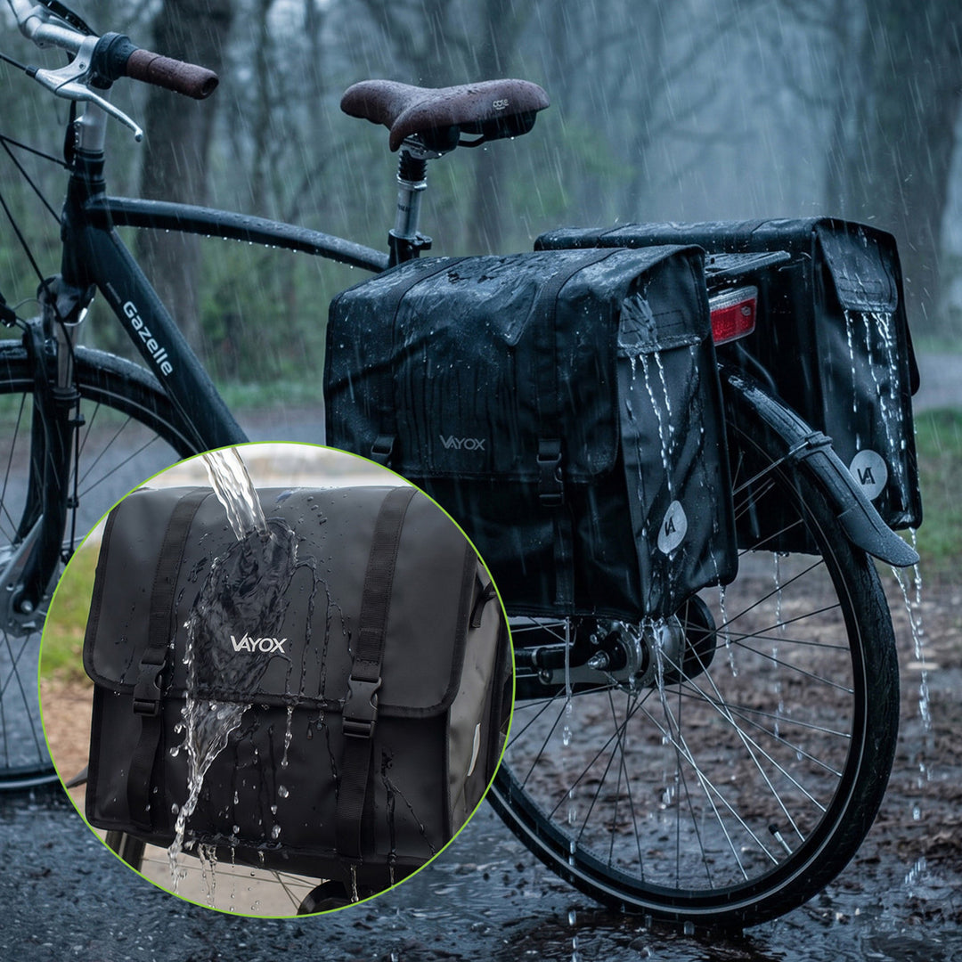 Dubbele PVC-fietstas voor de bagagedrager met handvat, zwart, 40 l, VA0446, Vayox