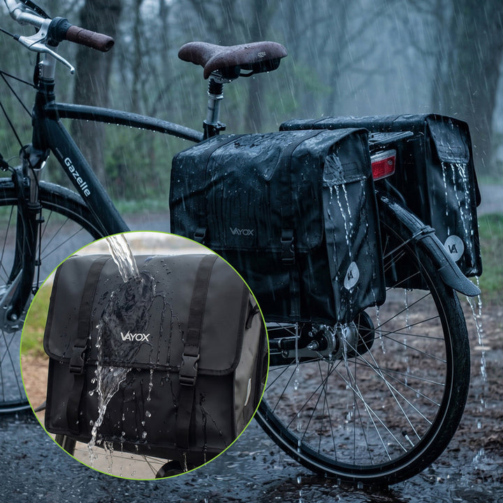 Dubbele PVC-fietstas voor de bagagedrager met handvat, zwart, 40 l, VA0446, Vayox