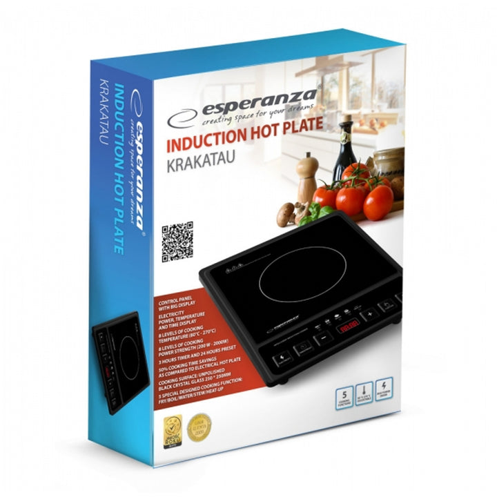 Esperanza inductiekookplaat, vermogen 2000 W, 5 voorgeprogrammeerde functies, groot display, Krakatau