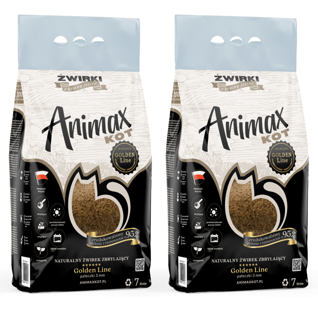 Klontvormende kattenbakvulling, Animax Golden Line 3 mm, kleine korrels, 2 zakken van 7 liter