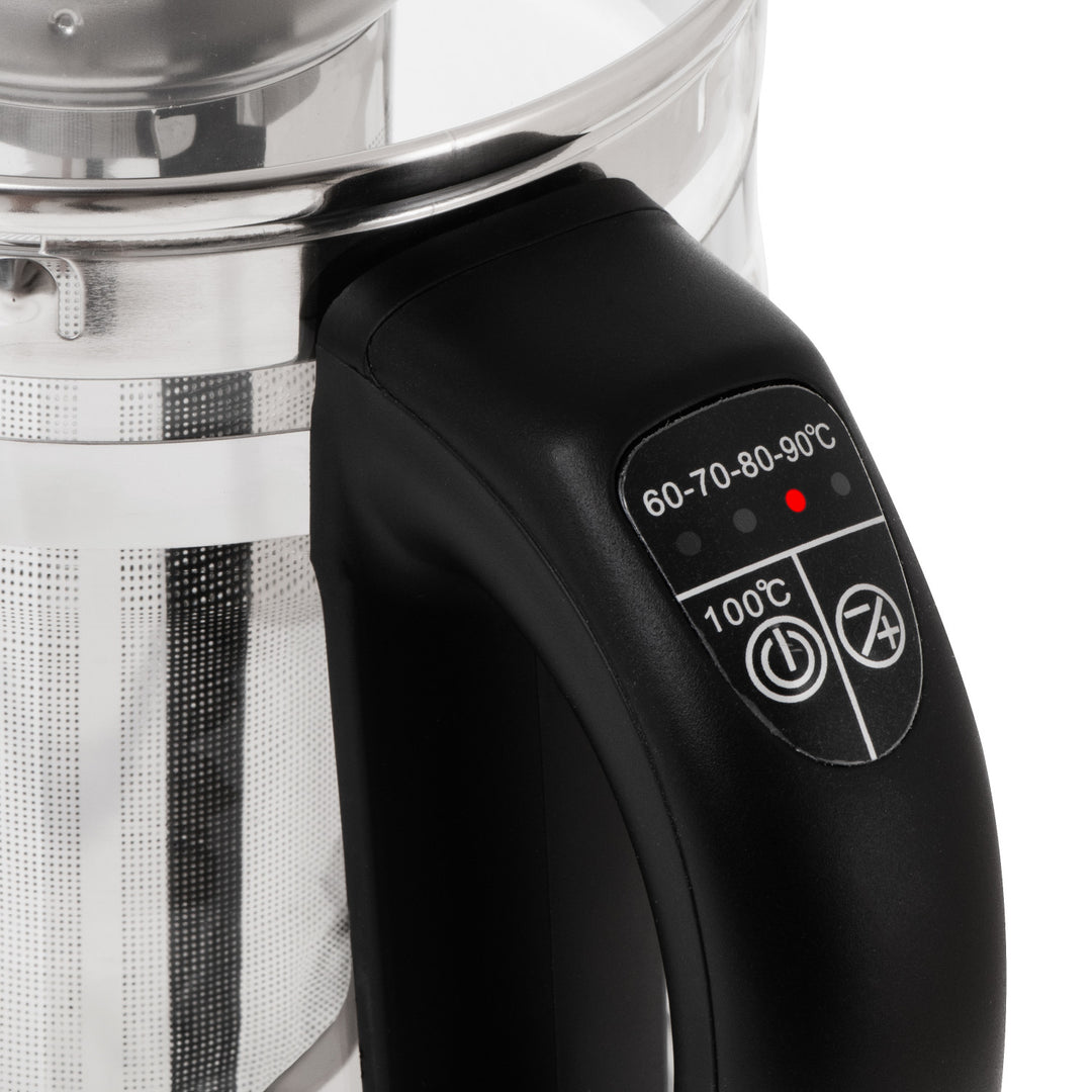 Glazen waterkoker van 1,5 l met thee-ei en temperatuurregeling, 2200 W, LED, 60–100 °C, Adler AD 1299, zwart
