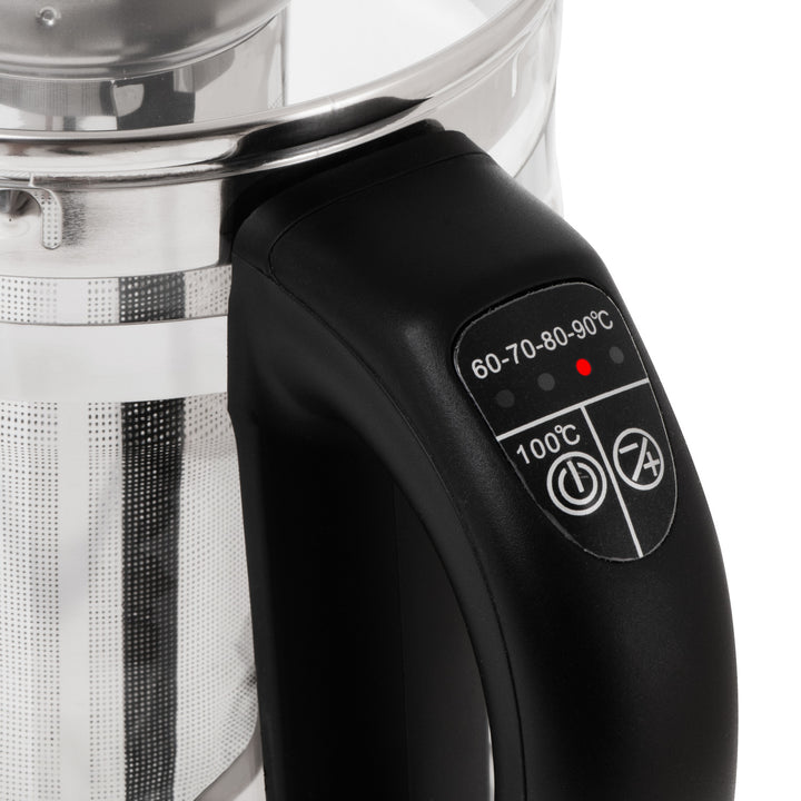 Glazen waterkoker van 1,5 l met thee-ei en temperatuurregeling, 2200 W, LED, 60–100 °C, Adler AD 1299, zwart