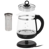 Glazen waterkoker van 1,5 l met thee-ei en temperatuurregeling, 2200 W, LED, 60–100 °C, Adler AD 1299, zwart