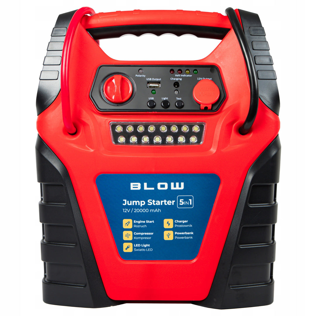 Jump Starter 5-in-1 Blow, met compressor-, acculader- en powerbankfunctie, 12V-accu van 20.000 mAh, stroom: startstroom 400 A, piekstroom 900 A, voorzien van een overbelastingsbeveiliging, 81-210#