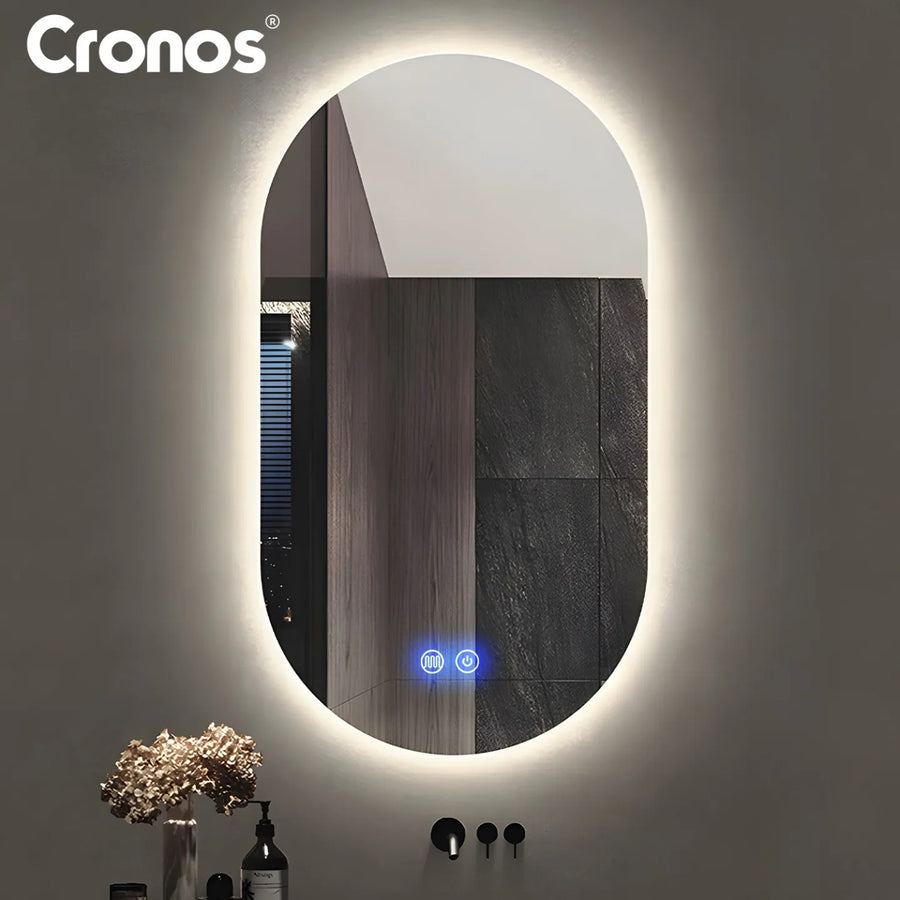 Cronos verwarmde spiegel, ovaal 50 x 80 cm, LED in drie kleuren, beschermingsklasse IP44, anticondenssysteem