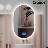 Cronos verwarmde spiegel, ovaal 50 x 80 cm, LED in drie kleuren, beschermingsklasse IP44, anticondenssysteem