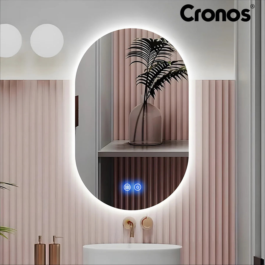 Cronos verwarmde spiegel, ovaal 50 x 80 cm, LED in drie kleuren, beschermingsklasse IP44, anticondenssysteem
