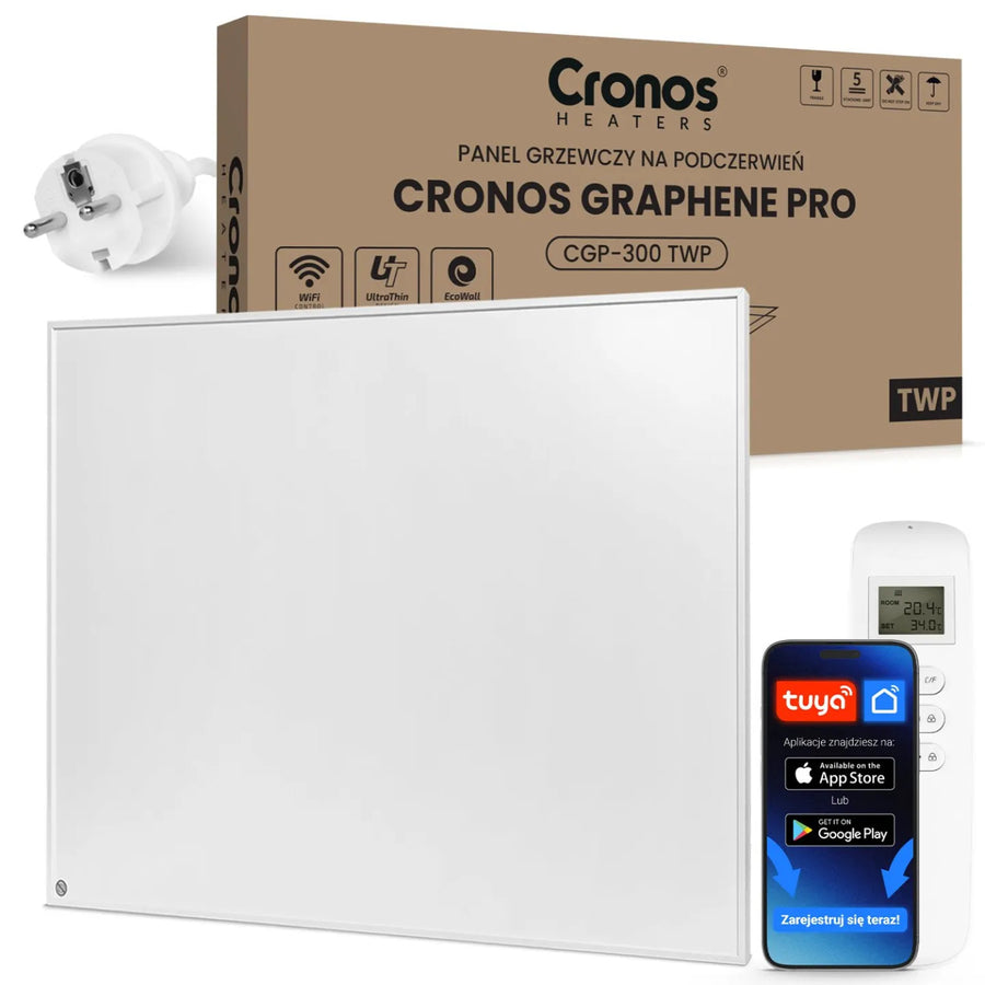 Cronos Graphene infraroodverwarmingspaneel, vermogen 300 W, kleur wit, verwarmt een ruimte tot 8 m², afstandsbediening, PRO CGP-300TWP