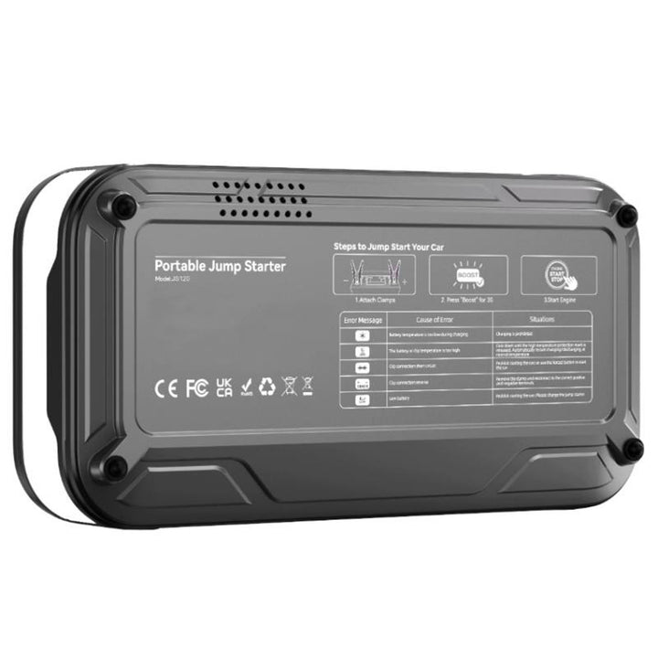 LTC-startbooster, 12.000 mAh, met compressor, zaklamp en powerbank, LCD-display, vermogen 65 W, inclusief kabels en opberghoes, LXJS120
