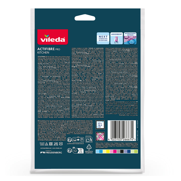 Vileda Actifibre Pro-theedoek, voor in de keuken, 1 stuk, van microvezel, met PVA-coating, wasbaar tot 60 °C, 183303