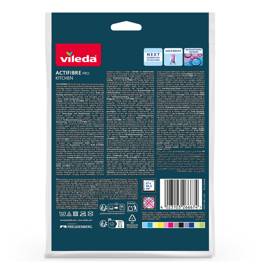 Vileda Actifibre Pro-theedoek, voor in de keuken, 1 stuk, van microvezel, met PVA-coating, wasbaar tot 60 °C, 183303
