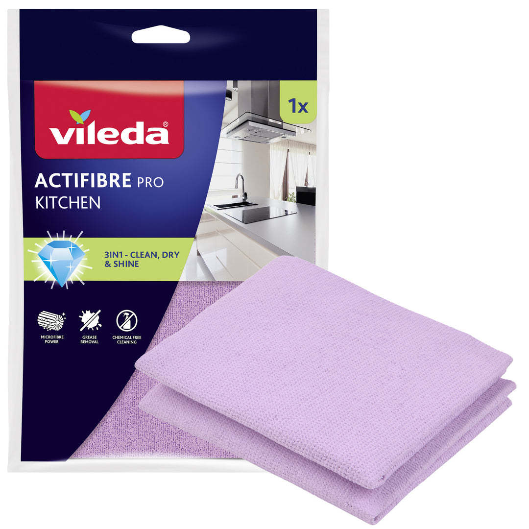 Vileda Actifibre Pro-theedoek, voor in de keuken, 1 stuk, van microvezel, met PVA-coating, wasbaar tot 60 °C, 183303