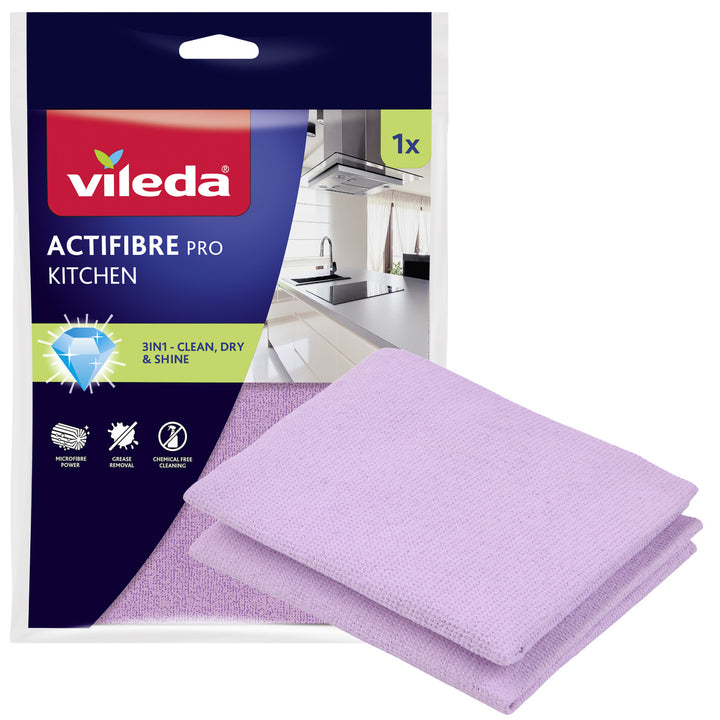 Vileda Actifibre Pro-theedoek, voor in de keuken, 1 stuk, van microvezel, met PVA-coating, wasbaar tot 60 °C, 183303