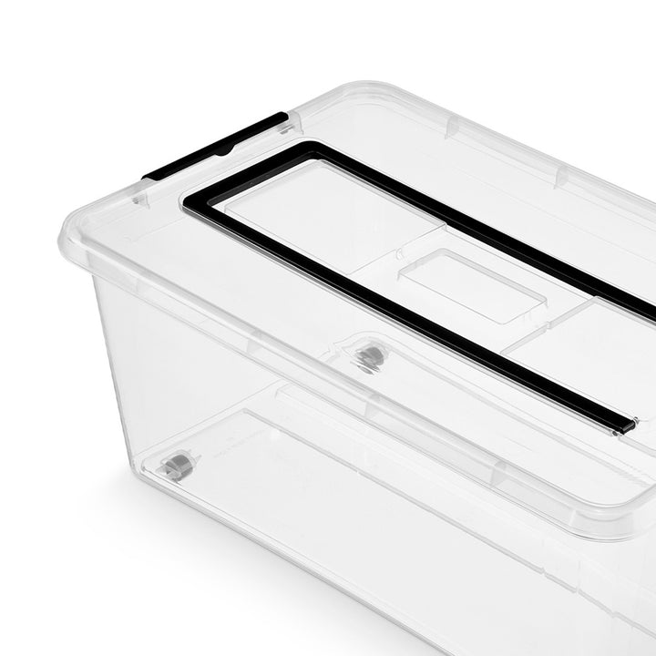Moxom SimpleStore-bak, inhoud 60 l, doorzichtig, deksel met kliksluiting, voorzien van wieltjes, BPA-vrij, 04-0081