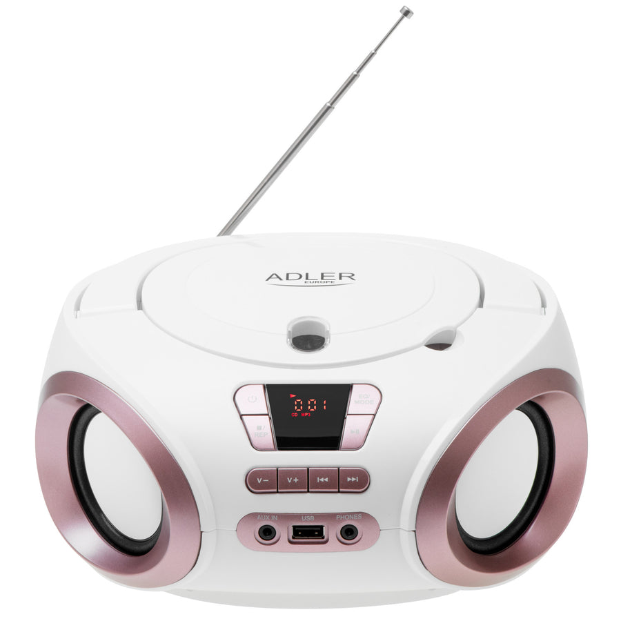 Boombox-radio met CD-MP3, USB, FM-radio, AUX, hoofdtelefoonaansluiting, Adler, AD 1181