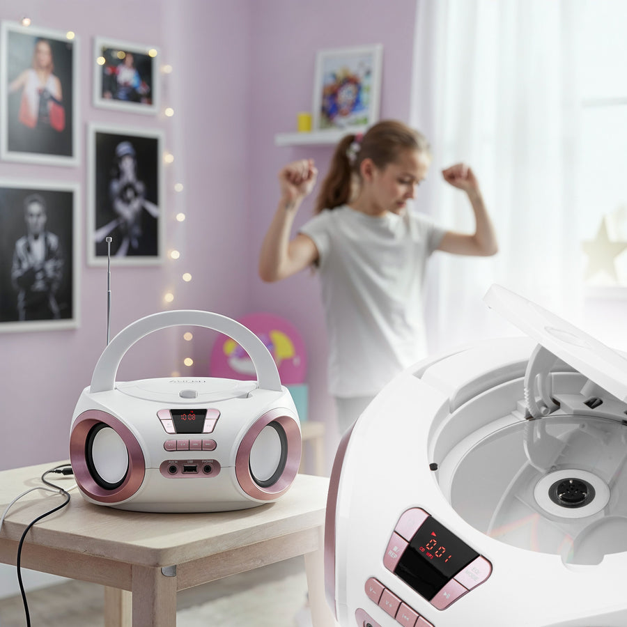 Boombox-radio met CD-MP3, USB, FM-radio, AUX, hoofdtelefoonaansluiting, Adler, AD 1181