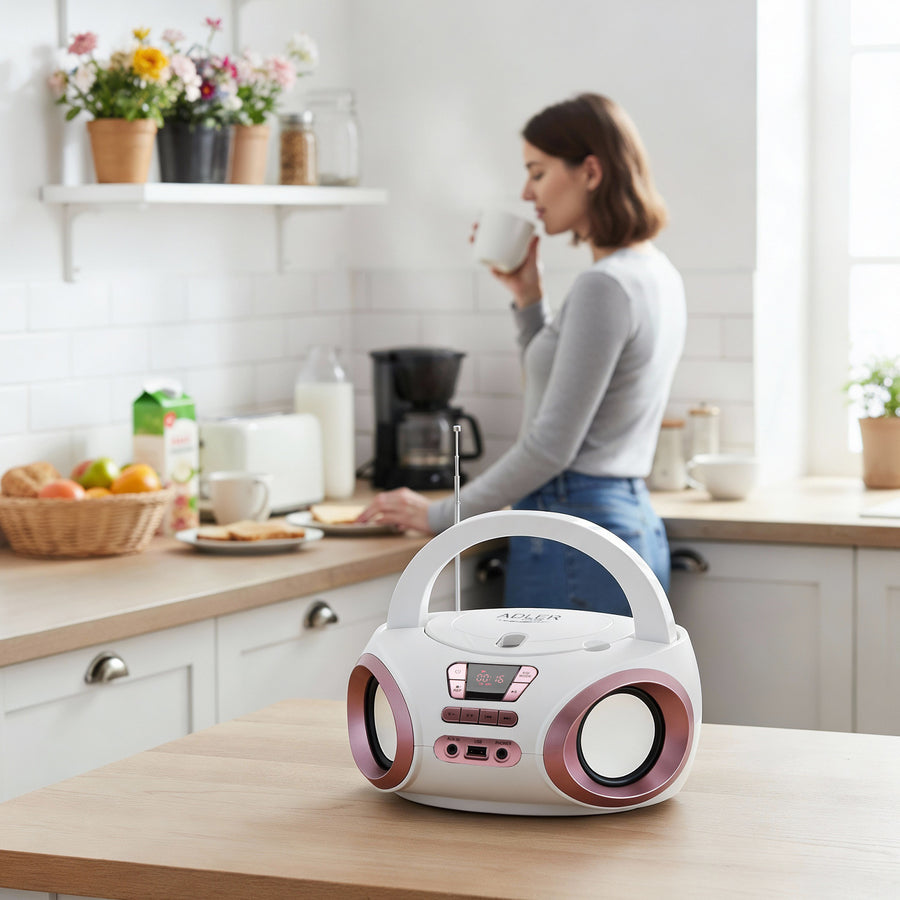 Boombox-radio met CD-MP3, USB, FM-radio, AUX, hoofdtelefoonaansluiting, Adler, AD 1181