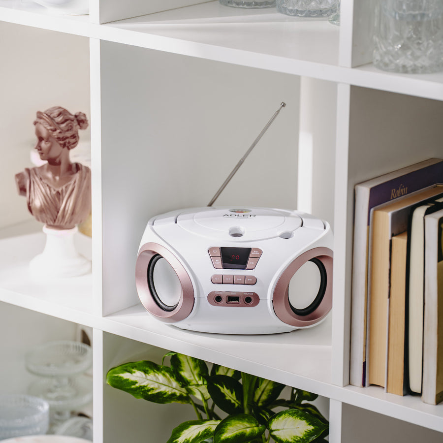 Boombox-radio met CD-MP3, USB, FM-radio, AUX, hoofdtelefoonaansluiting, Adler, AD 1181