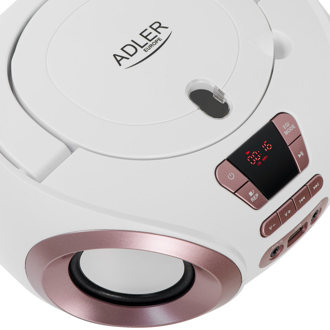 Boombox-radio met CD-MP3, USB, FM-radio, AUX, hoofdtelefoonaansluiting, Adler, AD 1181