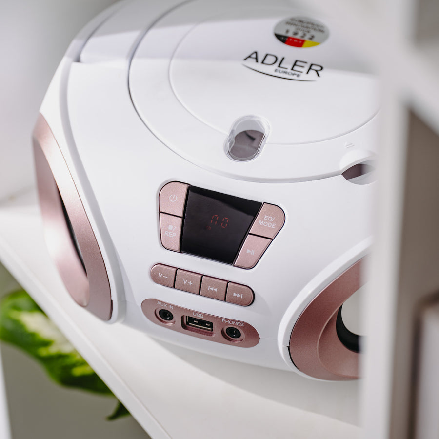Boombox-radio met CD-MP3, USB, FM-radio, AUX, hoofdtelefoonaansluiting, Adler, AD 1181