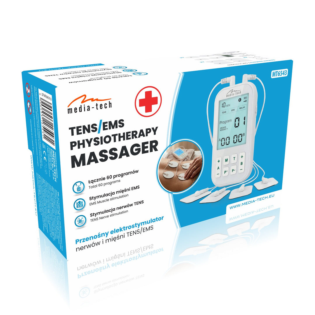 Massageapparaat en elektrostimulator voor spieren, TENS/EMS, 3-in-1-stimulatie, Mediatech, MT6543