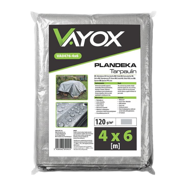 Zilverkleurig zeildoek 120 g 4 x 6 m VA0476, waterdicht, Vayox