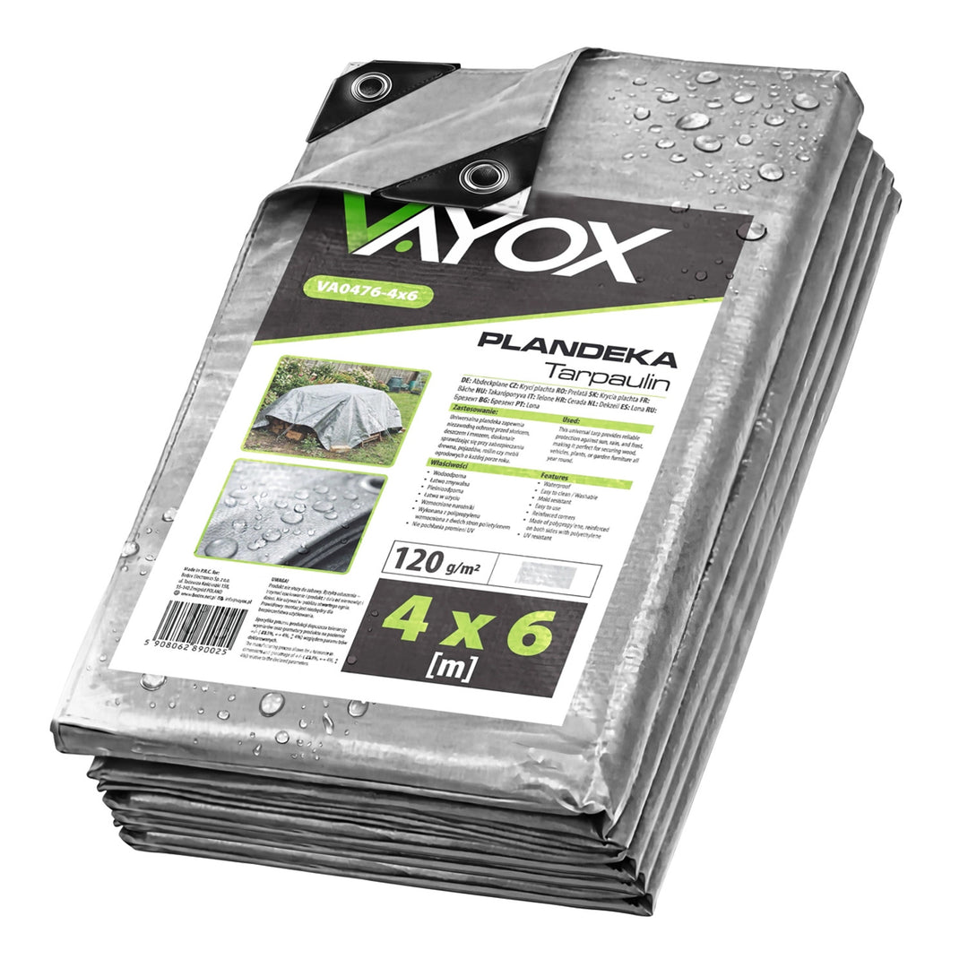 Zilverkleurig zeildoek 120 g 4 x 6 m VA0476, waterdicht, Vayox