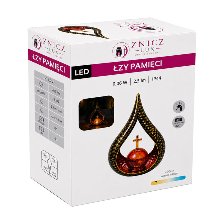 Zonne-energie-grafkaars, Tranen van herinnering, LED 0,06 W, levensduur 20.000 uur, maximale lichtsterkte 2,5 lm, 77200, Znicz-lux