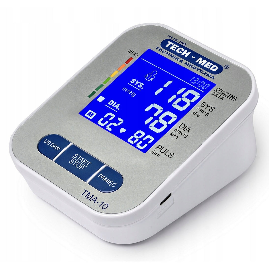 Elektronische bloeddrukmeter, verlicht scherm, manchet 22–32 cm, aritmie-indicator, TMA-10, Tech-Med