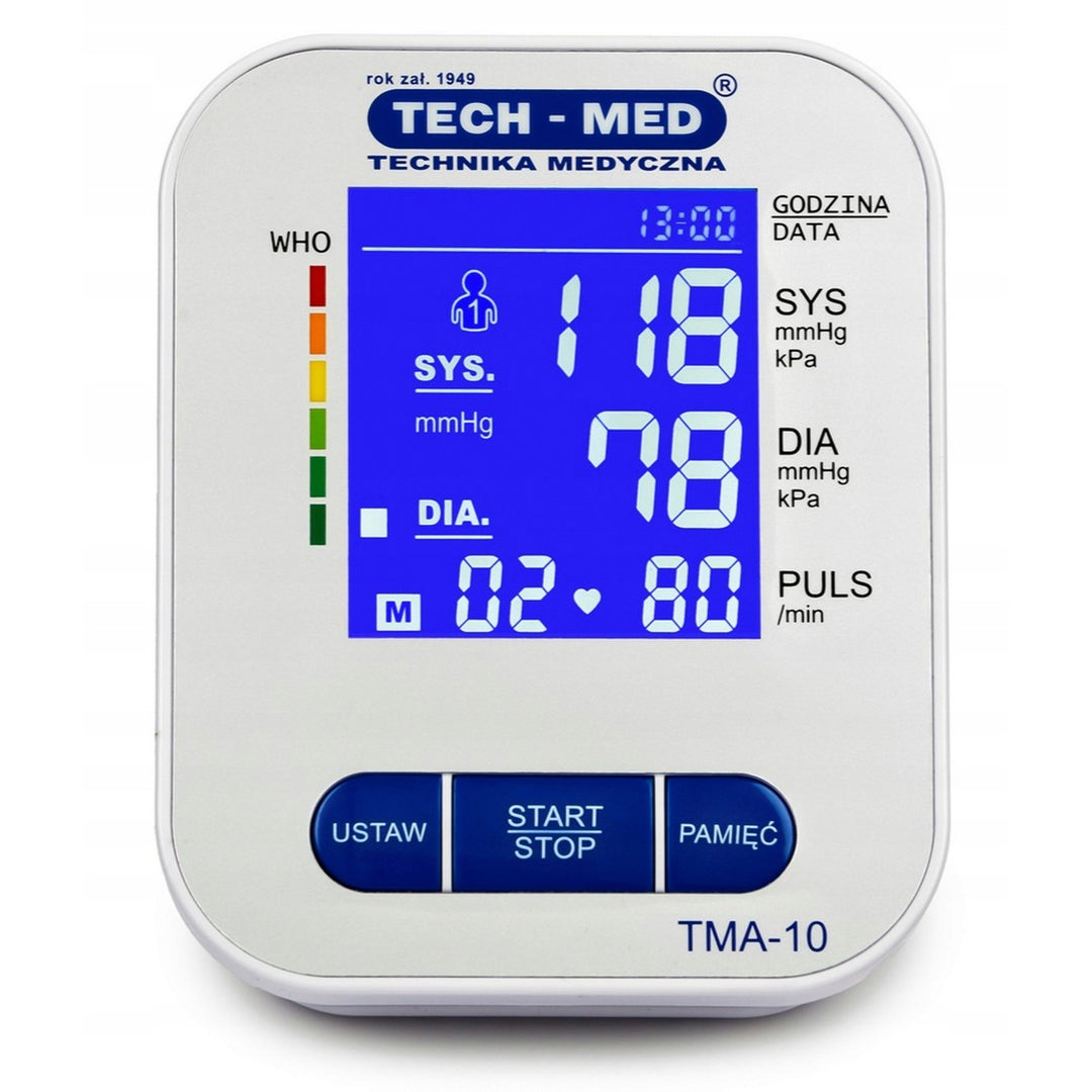 Elektronische bloeddrukmeter, verlicht scherm, manchet 22–32 cm, aritmie-indicator, TMA-10, Tech-Med