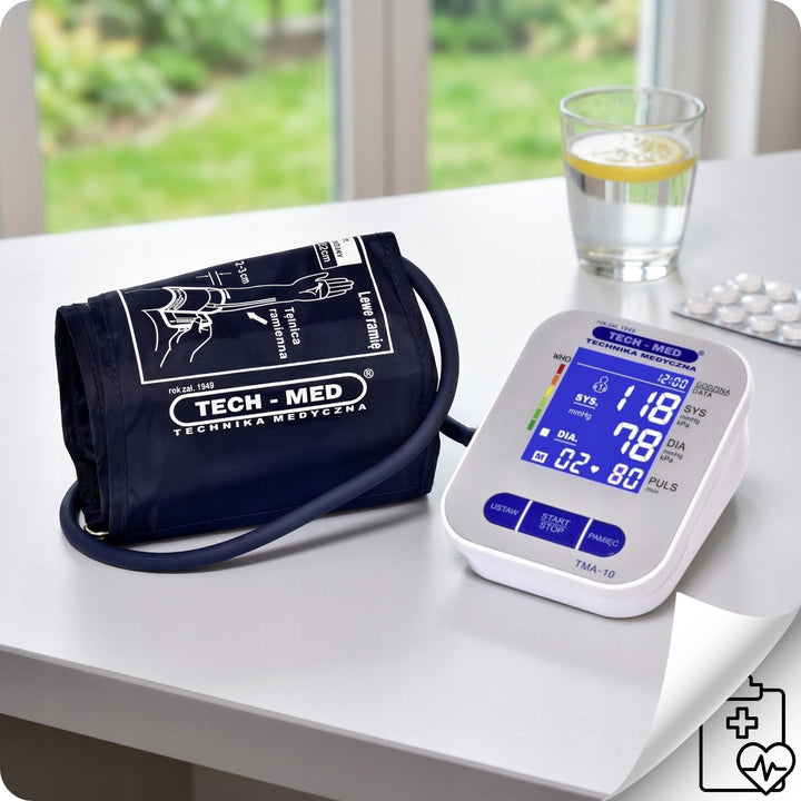Elektronische bloeddrukmeter, verlicht scherm, manchet 22–32 cm, aritmie-indicator, TMA-10, Tech-Med