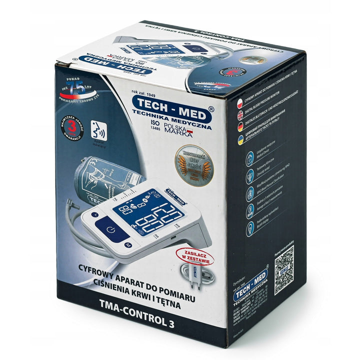 Elektronische bloeddrukmeter, spraakfunctie, manchet 22–42 cm, IHB-indicator, TMA-CONTROL3, Techmed