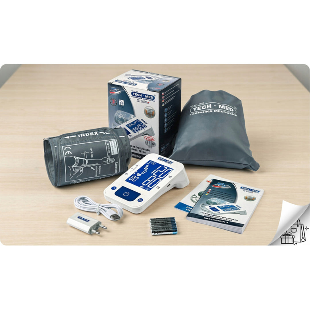 Elektronische bloeddrukmeter, spraakfunctie, manchet 22–42 cm, IHB-indicator, TMA-CONTROL3, Techmed