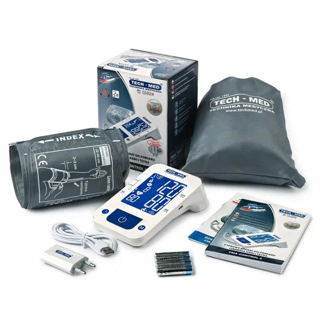 Elektronische bloeddrukmeter, spraakfunctie, manchet 22–42 cm, IHB-indicator, TMA-CONTROL3, Techmed