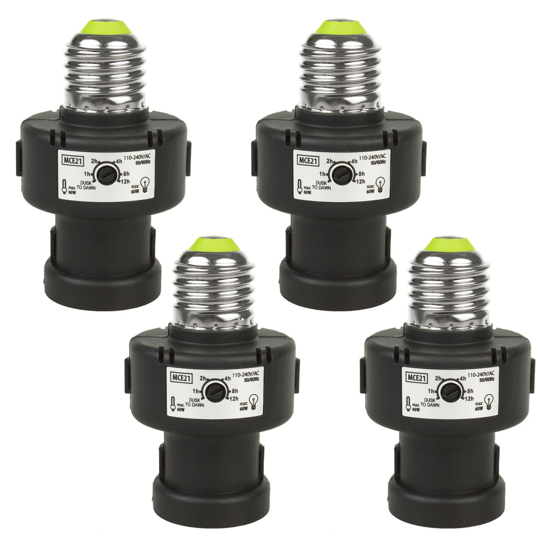 Maclean E27-lamphouder, 100 W, met schemersensor en timer, MCE21B, 4 stuks