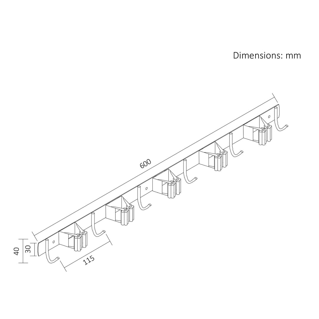 Maclean wandorganizer voor tuingereedschap en dweilen, van staal, met haken, max. draagvermogen 20 kg, breedte 60 cm, MC-185, 2 stuks
