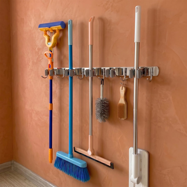 Maclean wandorganizer voor tuingereedschap en dweilen, van staal, met haken, max. draagvermogen 20 kg, breedte 60 cm, MC-185, 2 stuks