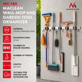 Maclean wandorganizer voor tuingereedschap en dweilen, van staal, met haken, max. draagvermogen 20 kg, breedte 60 cm, MC-185, 2 stuks